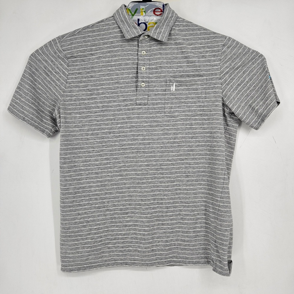 Johnnie O Polo Shirt Mens Large Performance Hangin Out Gray Striped Lightweight